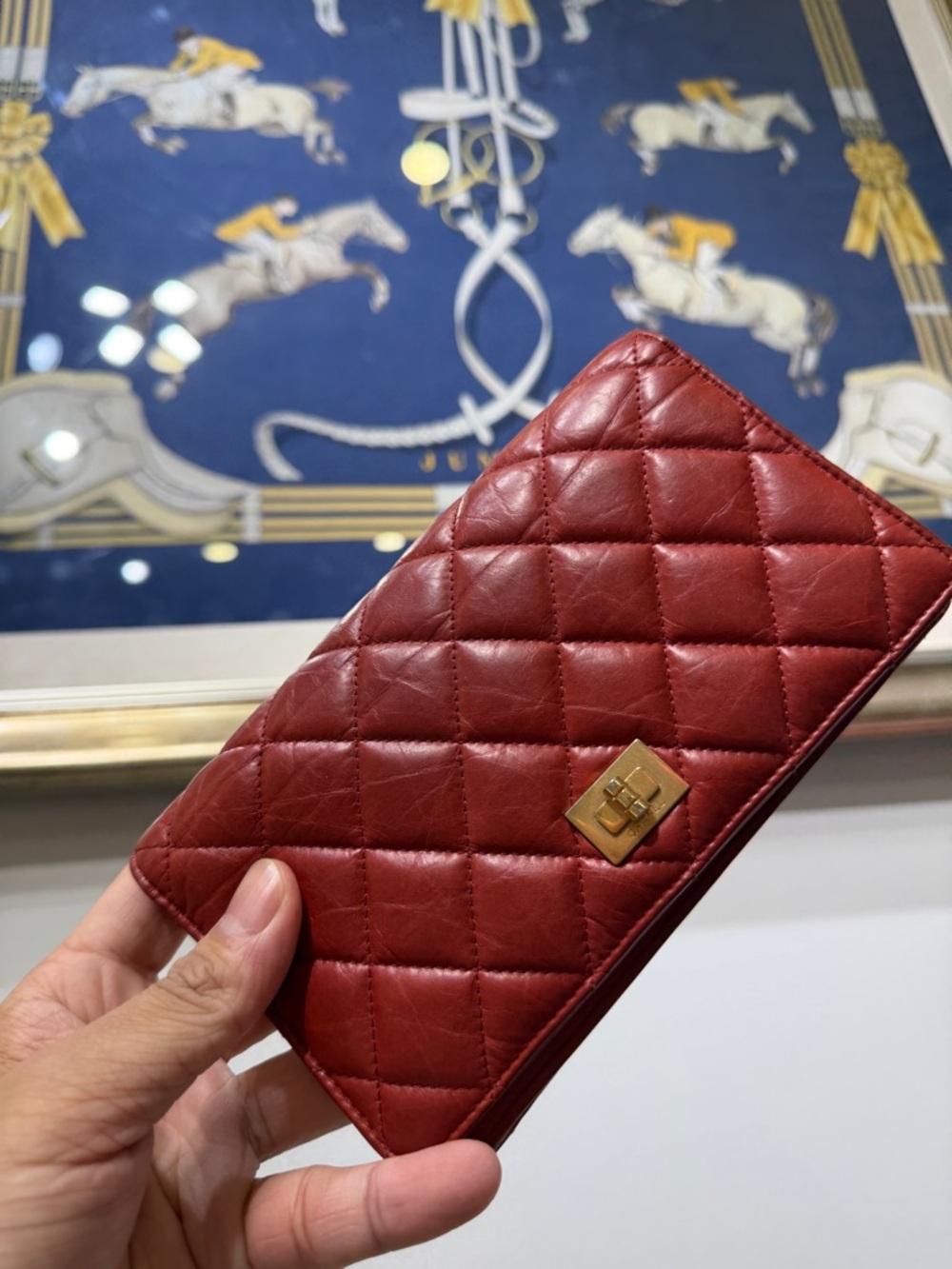 CHANEL Quilted Burgundy Leather Long Wallet with Gold-Tone Turn Lock